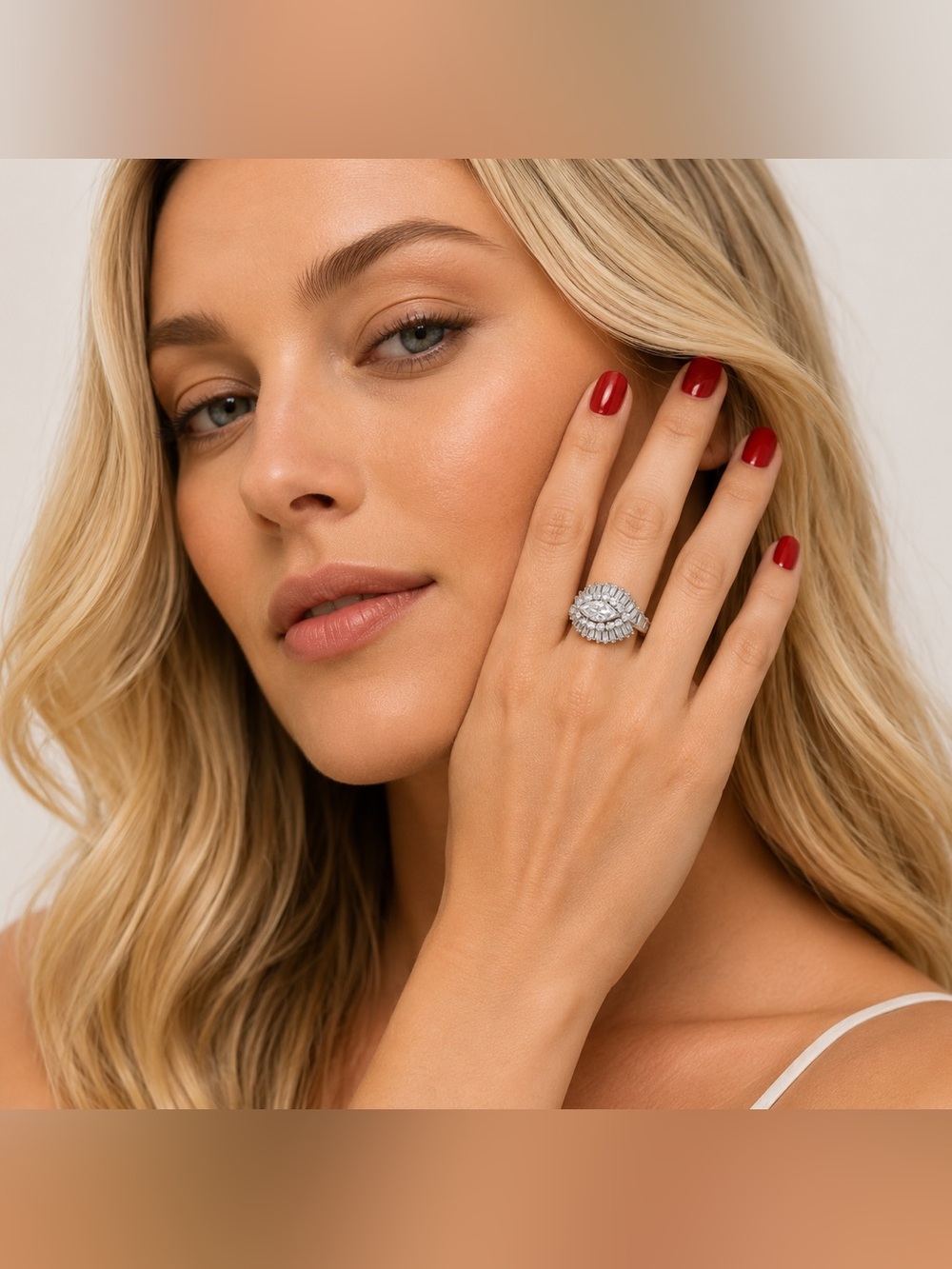 Women 925 Sterling Silver Marquise Zircon Statement Ring branded inpured